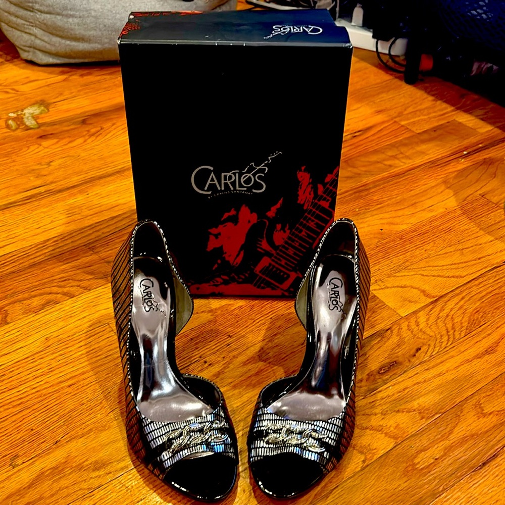 Juliet Pewter Carlos by Carlos Santana 8.5 stiletto heels sandal peep toe